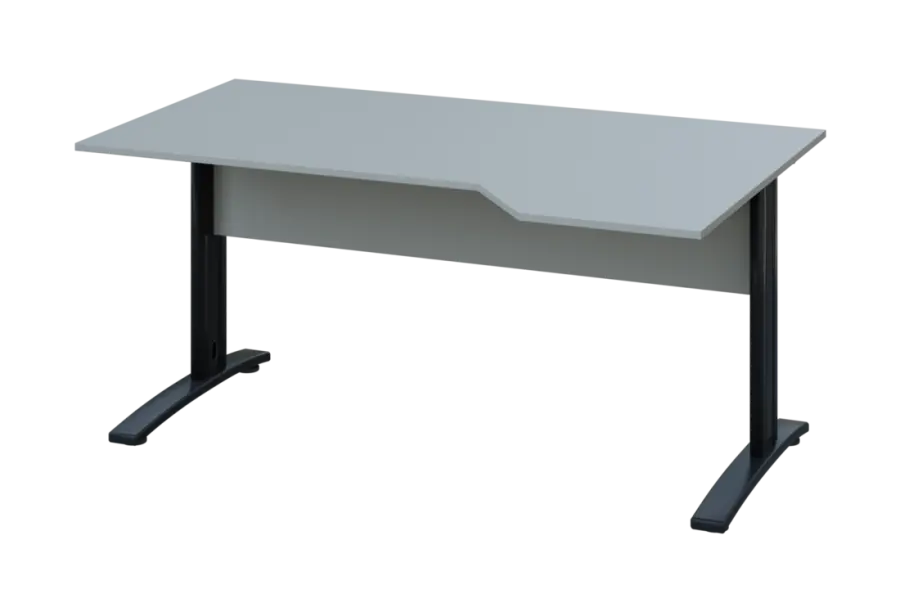 EZK 28 - 164 stůl kancelářský, rohový, pravý, kovová podnož černá, deska 25 mm, široký 1600 mm, šedá